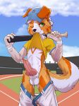  2021 abs absurd_res animal_genitalia animal_penis anthro athlete athletic athletic_male australian_shepherd balls baseball_cap baseball_diamond baseball_field baseball_uniform belt black_nose blue_sky bottomwear bottomwear_down canid canine canine_genitalia canine_penis canis cheek_tuft clothed clothing clothing_lift cloud day detailed_background domestic_dog erection facial_tuft floppy_ears front_view genitals green_eyes hair handwear hat headgear headwear herding_dog hi_res holding_baseball_bat kanon_(applejacksville) knot looking_at_viewer male mammal markings navel one_eye_closed outside pants pants_down partially_clothed pastoral_dog penis portrait presenting presenting_penis ricky945 sheath sheepdog shirt shirt_in_mouth shirt_lift sky smile solo sportswear stadium standing tan_bottomwear tan_clothing tan_gloves tan_handwear tan_pants three-quarter_portrait topwear tuft unbuckled_belt uniform whisker_markings white_hair wink winking_at_viewer yellow_clothing yellow_shirt yellow_topwear 