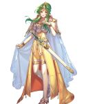  1girl armor belt boots breastplate brown_eyes cape cropped elincia_ridell_crimea fingerless_gloves fingernails fire_emblem fire_emblem:_radiant_dawn fire_emblem_heroes fujikawa_arika full_body gloves gold_trim grey_hair hand_up high_heel_boots high_heels highres holding jewelry long_hair looking_at_viewer non-web_source official_art open_mouth overskirt pants sheath sheathed shoulder_armor sidelocks solo standing sword thigh_boots tiara transparent_background weapon 