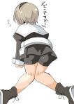  1girl all_fours ass battle_retto bike_shorts black_shorts blonde_hair from_behind hairband jashin-chan_dropkick pekora_(jashin-chan_dropkick) short_hair shorts simple_background sketch solo white_background 