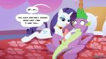  absurd_res bed deadinside97 dialogue dragon duo equid equine female friendship_is_magic furniture genitals handjob hasbro hi_res horn male male/female mammal my_little_pony penile penis rarity_(mlp) sex spike_(mlp) unicorn 