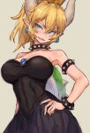  animal_humanoid armband bangs bare_shoulders big_breasts black_nails blonde_eyebrows blonde_hair blue_eyes blush bowser bowsette_meme bracelet breasts cleavage clothed clothing collar colored_nails crown dress ear_piercing ear_ring eyebrow_through_hair eyebrows eyelashes female female_humanoid grey_horn guchico hair hand_on_hip head_aside headgear horn human humanoid jewelry koopa_humanoid long_hair looking_aside mammal mario_bros meme nails navel_outline nintendo piercing ponytail portrait ring_piercing scalie scalie_humanoid sharp_teeth simple_background smile solo spiked_armband spiked_bracelet spiked_collar spikes standing super_crown tan_background teeth three-quarter_portrait toothy_smile translucent translucent_hair white_body white_skin 