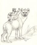  2020 5_fingers 5_toes denoyelle duo feet female feral fingers fur grass hyena lemur male mammal monochrome outside plant primate rock sketch standing strepsirrhine tail toes 