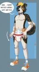  anthro canid canine canis clothed clothing dialogue diaper diaper_fetish diaperdork digital_media_(artwork) domestic_dog english_text footwear hair hi_res infantilism looking_at_viewer male mammal nipples shoes simple_background solo solo_focus speech_bubble text underwear wearing_diaper 