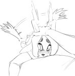  anthro black_nose blush bovid caprine duo embrace eyebrows fellatio female hand_on_head horn hug human human_on_anthro hybrid interspecies lagomorph leporid long_ears looking_at_another looking_at_partner looking_at_viewer male male/female mammal monochrome oral penile rabbit sex sybil_(pseudoregalia) tail tail_motion tailwag thick_eyebrows unknown_artist 