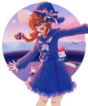  1girl absurdres anchor_hat_ornament bow braid brown_hair dress funamusea hat hat_bow hat_ornament highres long_hair looking_at_viewer moony6erry oounabara_to_wadanohara sailor_dress sailor_hat skirt smile solo twin_braids wadanohara witch witch_hat 