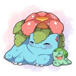  1:1 2023 :3 :d ambiguous_gender barefoot big_head blue_body blue_ears blue_nose blue_skin blush bulbasaur claws detailed duo elemental_creature eyes_closed fangs feet feral flora_fauna generation_1_pokemon green_body green_ears green_skin happy hi_res leaf lying multicolored_ears nintendo nude nude_ambiguous on_ground on_side overbite overbite_fang pink_ears pink_tongue plant pokemon pokemon_(species) seviyummy shadow sharp_claws sharp_teeth simple_background size_difference small_fangs smile teeth thick_thighs toe_claws tongue venusaur white_background 