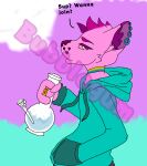  absurd_res anthro bong canid canine clothed clothing drugs ear_piercing fox fully_clothed hi_res hoodie invalid_tag male mammal marijuana piercing pink_body smoking topwear 