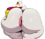  anthro anus avian big_butt bird butt female hi_res holding_butt huge_butt looking_at_viewer looking_back looking_back_at_viewer mature_female simple_background solo sssonic2 thick_thighs white_background white_body 
