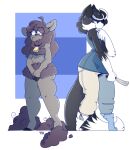  2016 ambiguous_gender anthro biped black_body black_ears black_fur black_hair black_tail blue_clothing bovid breasts canid canine canis caprine clothing collar dogfluid duo eyewear female fur glasses grey_body grey_ears grey_fur grey_hair hair hi_res holding_object hooves mammal multicolored_hair neckwear pink_eyes sheep tail thick_thighs two_tone_hair white_body white_clothing white_fur white_hair white_tail wide_hips wolf wool_(fur) 