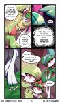  absurd_res bodily_fluids comic crying dialogue female gallade gardevoir generation_3_pokemon generation_4_pokemon grace_(gardevoir) group head_pat hi_res humanoid joy_(ralts) kirlia male nintendo noble_(gallade) pokemon pokemon_(species) ralts red_eyes serenity_(kirlia) sketchygarden smile tears text walking 