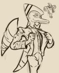  2023 absurd_res anthro black_and_white broken_wing clothing dinosaur dress_shirt fingers goodbye_volcano_high hair head_crest hi_res jacket male monochrome naser_(gvh) pterodactylus pterosaur reptile scalie shirt short_hair smile snoot_game_(fan_game) snout solo topwear wikd_xd wings 