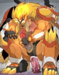  anal anal_masturbation anal_penetration anthro apollomon armor balls bandai_namco blue_maoh_6 butt digimon digimon_(species) dildo dildo_in_ass dildo_insertion dildo_sitting erection felid fur genitals lion male mammal mane masturbation object_in_ass orange_body orange_fur pantherine penetration penis sex_toy sex_toy_in_ass sex_toy_insertion solo 