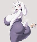  anthro big_breasts big_butt blush bodily_fluids boss_monster bovid breasts butt canid canine caprine cervina7_(artist) clothed clothing disney dress eyebrows female floppy_ears fox fur hi_res horn huge_breasts judy_hopps lagomorph leporid long_ears looking_back mammal mature_anthro mature_female narrowed_eyes nick_wilde open_mouth purple_eyes rabbit solo standing sweat tail thick_thighs tight_clothing toriel undertale undertale_(series) white_body white_fur white_tail zootopia 