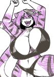  anthro big_breasts bikini breasts clothing felid female fur hair huge_breasts komenuka_inaho mammal open_mouth pantherine purple_body purple_fur purple_hair raised_arms smile solo swimwear thick_thighs tiger tongue tongue_out white_body white_fur zeno_(komenuka_inaho) 