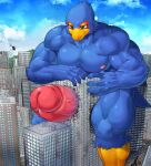  absurd_res aircraft anthro avian big_penis bird blue_body building building_penetrated building_sex city destruction erection falco_lombardi genitals helicopter hi_res macro male mayar nintendo penetration penis solo star_fox 