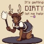  animated anthro antlers blush cleaning_tool clothing crucifix deer digital_media_(artwork) feather_duster horn inviting maid_uniform male mammal pixel_(artwork) pixel_animation solo tail text u4e uniform 