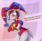  absurd_res anthro canid canine confusion eyewear fan_character female feral fox glasses hi_res mammal solo speech_bubble stars_(artist) the_amazing_digital_circus 