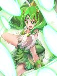  1girl artist_name choker clear_glass_(mildmild1311) commentary_request cure_march dress eyelashes green_choker green_dress green_eyes green_hair green_skirt green_theme hair_ornament highres long_hair looking_at_viewer magical_girl midorikawa_nao ponytail precure serious signature skirt smile_precure! solo tri_tails twitter_username very_long_hair wrist_cuffs 