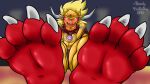  2018 4_toes anthro armor barefoot blonde_hair blurred_background bushiroad claws dated dragon drum_bunker_dragon feet foot_focus future_card_buddyfight gold_(metal) gold_armor gold_helmet hair headgear helmet horn humanoid_feet looking_at_viewer male open_mouth orange_body orange_scales plantigrade randytheartdog scales sharp_teeth signature soles solo teeth toe_claws toes white_claws white_horn yellow_eyes 