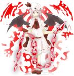 1girl bat_wings chain dress looking_at_viewer n72 pink_dress puffy_short_sleeves puffy_sleeves purple_hair red_chains red_eyes remilia_scarlet short_sleeves solo touhou wings 