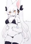  1girl animal_ears bikini black_bikini body_fur breasts commentary furry furry_female large_breasts long_hair original pemi_(spommmm) solo swimsuit tail thighhighs twintails white_background yellow_eyes 