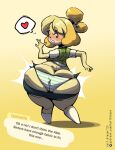  &lt;3 animal_crossing anthro big_butt blush bottom_heavy bottomwear bulging_butt bursting_out_of_clothing butt butt_expansion canid canine canis cardigan clothing dialogue digital_media_(artwork) domestic_dog embarrassed english_text expansion eyebrows female flash_emanata hi_res huge_butt isabelle_(animal_crossing) mammal nintendo panties pattern_bottomwear pattern_clothing pattern_panties pattern_underwear pencil_skirt raised_eyebrows rear_view shih_tzu simple_eyes skirt solo striped_bottomwear striped_clothing striped_panties striped_underwear stripes tail-blazer talking_to_self text text_box thick_eyebrows thick_thighs torn_clothing toy_dog underwear wide_hips 