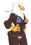  accipitrid accipitriform american_eagle american_flag_bikini anthro avian bald_eagle beak bird breasts brown_body brown_feathers claws eagle feathers female hi_res kemono licking licking_lips non-mammal_breasts scuted_arms scutes sea_eagle simple_background smile solo tongue tongue_out urotori 