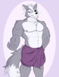  absurd_res anthro canid canine canis fur grey_body grey_fur hi_res isaacyote_(artist) looking_at_viewer male mammal muscular muscular_anthro muscular_male nintendo nipples smile solo star_fox towel towel_around_waist towel_only wolf wolf_o&#039;donnell 