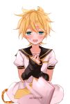  blonde_hair blue_eyes blush book detached_sleeves highres kagamine_len looking_at_viewer necktie niconico_id open_mouth sailor_collar shorts sorano_namida vocaloid 