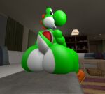  3d_(artwork) anthro big_butt boots bottomless butt chair clothed clothing digital_media_(artwork) dinosaur dragon footwear furniture happy hi_res huge_butt living_room male mario_bros nintendo nude on_chair partially_clothed rear_view reptile saddle scalie shoes sitting sitting_on_chair solo source_filmmaker tecbuttlovefa yoshi yoshi_(character) 