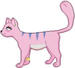  ambiguous_gender animated arm_cuffs belly bouncing ear_piercing eyeshadow fangs feral fur low_res makeup piercing pink_body pink_fur purple_stripes smile solo sprite stripes tail tail_mouth teeth unusual_anatomy unusual_tail vorochi white_belly 