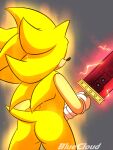  anthro big_butt bluecloud buster_sword butt clothing eulipotyphlan final_fantasy final_fantasy_vii fur gloves handwear hedgehog hi_res male mammal melee_weapon sega solo sonic_the_hedgehog sonic_the_hedgehog_(series) square_enix super_sonic sword thick_thighs weapon yellow_body yellow_fur 