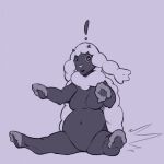  1:1 2022 anthro breasts exclamation_point featureless_breasts female fur generation_8_pokemon hi_res horizontal_pupils implied_transformation looking_at_viewer lord_magicpants navel nintendo nude open_mouth pokemon pokemon_(species) pupils sitting solo surprise wool_(fur) wooloo 