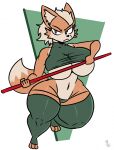  anthro big_breasts breasts canid canine cleavage clothed clothing crossgender female fox fox_mccloud frown hi_res huge_breasts kingretrokirby legwear mammal mtf_crossgender nintendo scowl solo staff star_fox thick_thighs thigh_highs thong topwear under_boob underwear wide_hips 