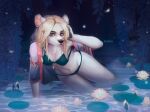  anyu_vea beads bear black_nose bra braided_hair brown_eyes clothing female flower fur hair iirych jewelry lily_pad looking_at_viewer mammal necklace panties plant polar_bear round_ears solo underwear ursine vines water white_body white_fur 