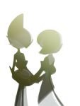 1boy 1girl ame_(pixiv_94535533) bob_cut commentary_request faceless faceless_male facing_another gallade gardevoir highres holding_hands light mohawk monochrome partial_commentary pokemon pokemon_(creature) short_hair simple_background sketch white_background 