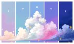  blue_sky cloud commentary english_commentary jubilee_(8px) moon night night_sky no_humans original pink_clouds pixel_art purple_sky scenery sky sparkle 