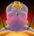  absurd_res anthro bdsm big_breasts blonde_hair blue_eyes blush bodily_fluids bondage bound bowser breasts chain chained clothing crown dialogue digital_media_(artwork) duo elephant elephantid english_text eye_contact female female_penetrated genital_fluids genitals grey_body hair headgear hi_res humanoid koopa looking_at_another looking_at_viewer male male/female male_penetrating male_penetrating_female mammal mario_bros nintendo nipples onomatopoeia open_mouth overweight penetration princess_peach proboscidean pussy restraints scalie sex simple_background sound_effects spikes submissive text trunk vaginal vaginal_penetration xenolith0 