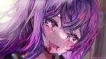  1girl artist_name blood blood_from_mouth blush commentary_request crossed_bangs crying crying_with_eyes_open door eyelashes hair_between_eyes highres hoshino_ai_(oshi_no_ko) indoors long_hair looking_at_viewer multicolored_eyes multicolored_hair open_mouth oshi_no_ko pafe_yuzuran pink_eyes pink_hair purple_eyes purple_hair smile solo star-shaped_pupils star_(symbol) symbol-shaped_pupils tears tongue two-tone_hair upper_body wall window 