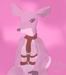  2023 anthro biped bondage_harness breasts deer featureless_breasts female mammal nude pink_background pink_body pink_eyes pink_nose shaded simple_background sitting solo steelgatomon 