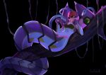  1girl clenched_teeth hand_on_own_face looking_at_viewer mega_man_(series) mega_man_star_force monster_girl on_tree queen_ophiuca_(mega_man) red_eyes smile snake solo teeth tsuchibori 