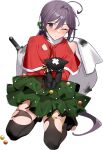  1girl akebono_(kancolle) capelet christmas doll drew_(drew213g) full_body hat kantai_collection long_hair looking_at_viewer official_art one_eye_closed sack seiza side_ponytail sitting skate solo stuffed_animal stuffed_cat stuffed_toy thighhighs transparent_background very_long_hair 
