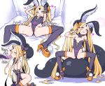  1girl abigail_williams_(fate) bare_shoulders bed black_bow black_leotard black_thighhighs blonde_hair blue_eyes bow bowtie breasts commentary_request detached_collar elbow_gloves fate/grand_order fate_(series) full_body gloves groin hair_bow heart high_heels highleg highleg_leotard highres keyhole kneeling leotard long_hair looking_at_viewer lying multiple_hair_bows multiple_views on_back on_bed open_mouth orange_bow orange_footwear parted_bangs pillow playboy_bunny senbei_(avocadochaya) sharp_teeth sidelocks single_elbow_glove sitting small_breasts spread_legs teeth tentacle_in_mouth tentacles thighhighs twintails upper_teeth_only very_long_hair wrist_cuffs 