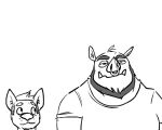  5:4 animated anthro beard blush canid canine clothing duo facial_hair facial_piercing kissing_cheek low_res male male/male mammal nose_piercing nose_ring padnote piercing ring_piercing shirt short_playtime simple_background size_difference suid suina sus_(pig) topwear white_background wild_boar 