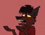  ambiguous_gender anthro brown_body brown_fur brown_hair canid canine canis clawed_fingers clone_high clothed clothing domi_(domidark) domidark fangs frown fur hair mammal open_frown open_mouth prick_ears shirt snout solo style_parody teeth toony topwear wolf 