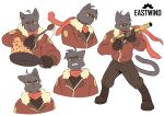  anjing_kampuss anthro biped clothed clothing cooking domestic_cat eastwind felid feline felis fingers gun hi_res holding_gun holding_object holding_weapon male mammal ranged_weapon solo studio_chipcoat tail thaddeus_(eastwind) weapon 