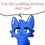  1:1 2023 ambiguous_gender animate_inanimate anthro blue_body blue_eyes blush boy_kisser_(meme) dialogue digital_media_(artwork) domestic_cat dragonov96 english_text eyelashes felid feline felis hi_res inflatable living_inflatable looking_at_viewer mammal meme nozzle pool_toy question silly_cat_(mauzymice) simple_background smile solo talking_to_viewer text white_background 
