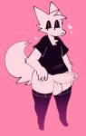  &lt;3 anthro big_penis black_clothing black_eyelids black_legwear black_shirt black_stockings black_topwear canid canine clothing fluffy fluffy_tail foreskin fox fur genitals girly hands_on_hips hi_res huge_penis humanoid_genitalia humanoid_penis legwear looking_at_viewer male mammal penis pink_background shirt simple_background solo squishy_(artist) stockings tail thick_thighs topwear white_body white_fur 