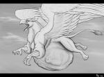  abdominal_bulge after_vore ambiguous_gender avian beak belly big_belly digestion feral feral_pred flying greyscale gryphon hi_res monochrome mythological_avian mythology sketch thatgryphonguy tongue tongue_out vore wings 