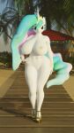  2023 3d_(artwork) 4k 9:16 absurd_res anthro anthrofied areola beach big_areola big_breasts blender_(software) blue_hair blue_tail breasts clothing colored_nails crown curvy_figure cutie_mark detailed_background digital_media_(artwork) equid equine ethereal_hair ethereal_tail eyelashes feet female floppyhuman footwear friendship_is_magic fur genitals green_tail hair hand_on_hip hand_on_own_hip hasbro headgear hi_res high_heels high_heels_only horn huge_breasts long_hair long_tail looking_at_viewer mammal multicolored_hair multicolored_tail my_little_pony nails navel nipples nude open_toe_heels outside palm_tree pegasus pink_eyes pink_hair pink_nails pink_tail plant princess_celestia_(mlp) pussy seaside smile solo tail teal_hair thick_thighs tiara toes tree voluptuous white_body white_fur wide_hips wings 